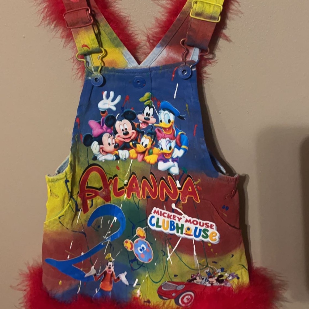 Custom Mickey Mouse Clubhouse overalls, shirt, and shoes